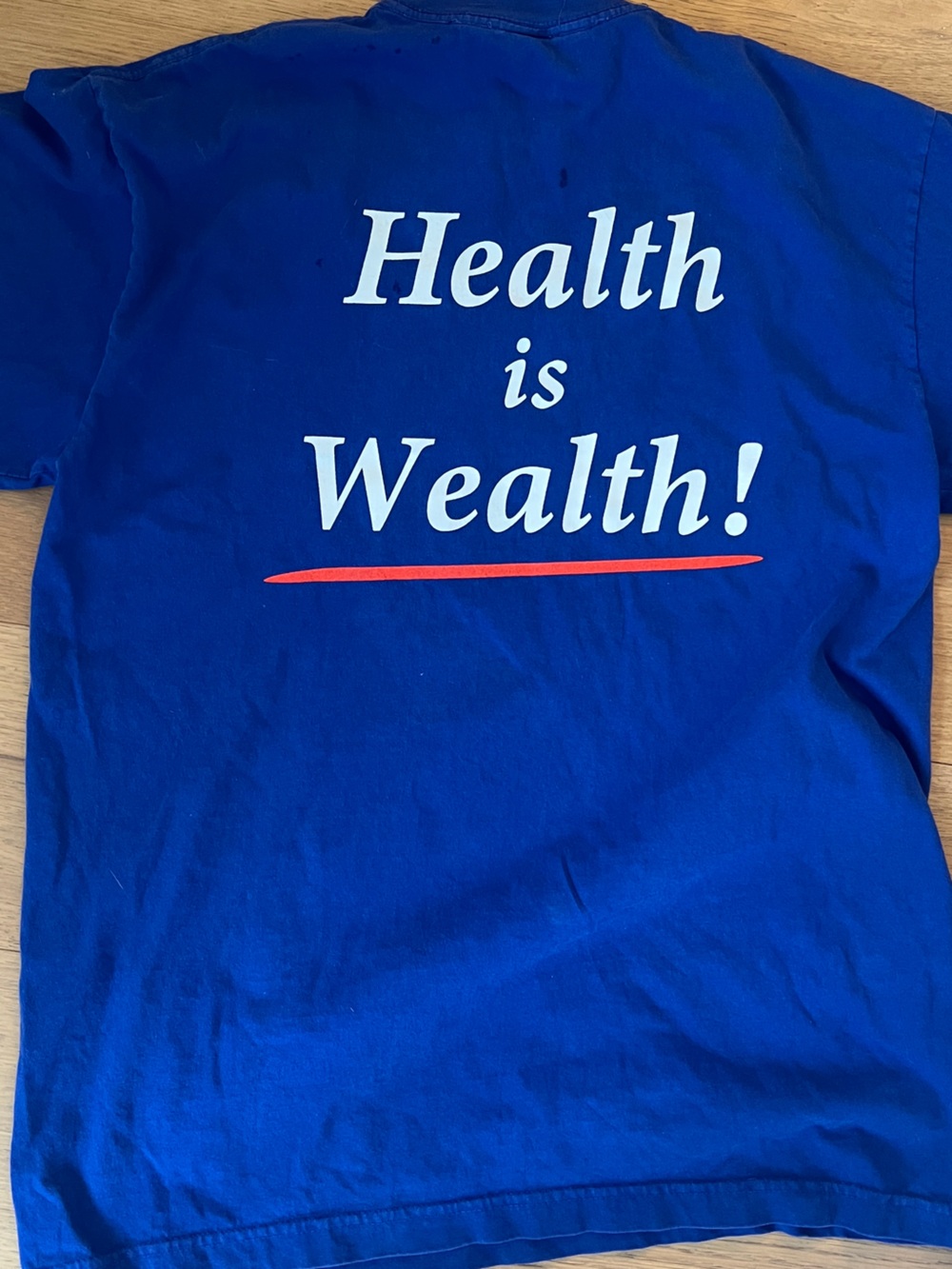Sport & Rich - Health is Wealth! Graphic Tee - Blue with White & Red Print - M